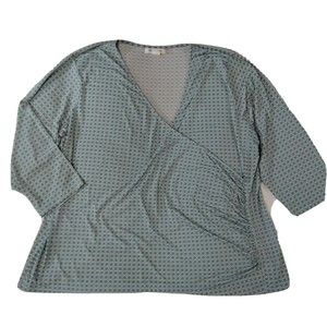 Liz Claiborne Knit Shirt Top Size 3x Faux Wrap Surplice 3/4 Sleeve Slinky Blue
